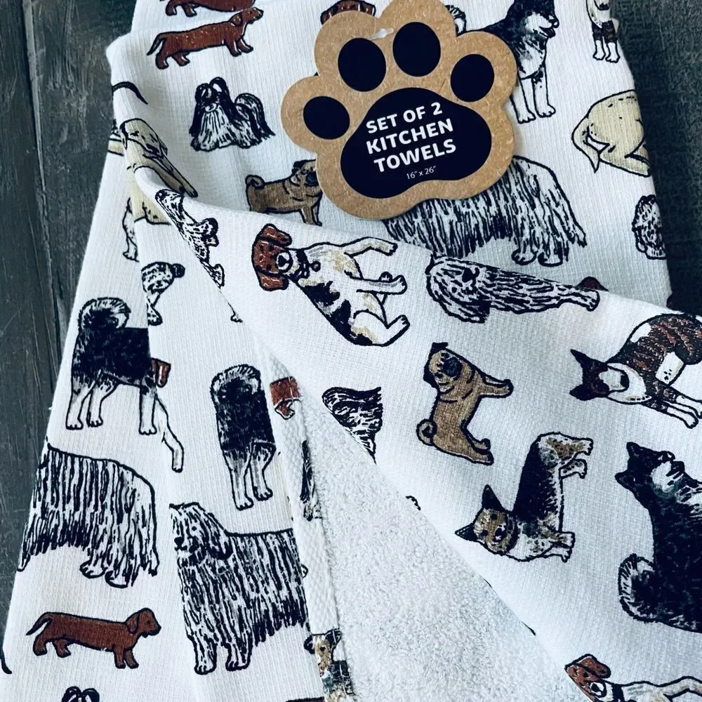 Dog Breeds Graphic Kitchen Dish Towels Set